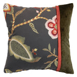 コラージュクッションJanechurchill Flower Embroidery Gray&Red&Olive