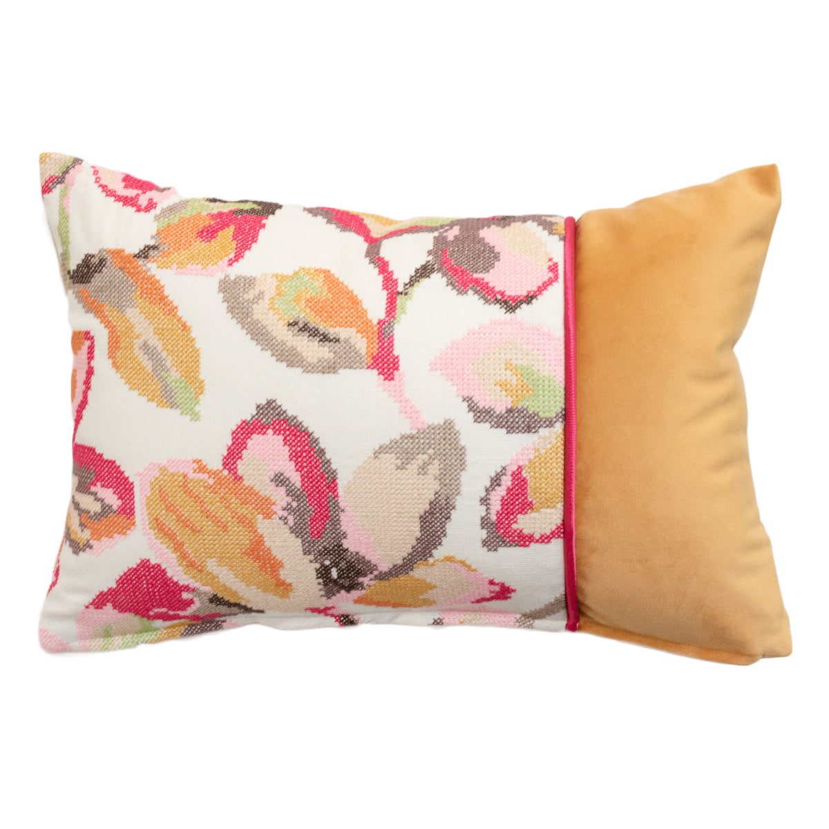 コラージュクッションJanechurchill Flower Embroidery Warm Multi with Vivid Pink&Bright Yellow