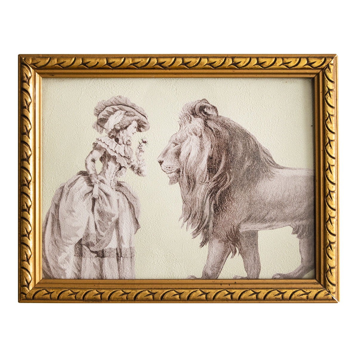27×21cm アンティークフレーム Gold Frame Lady with Lion